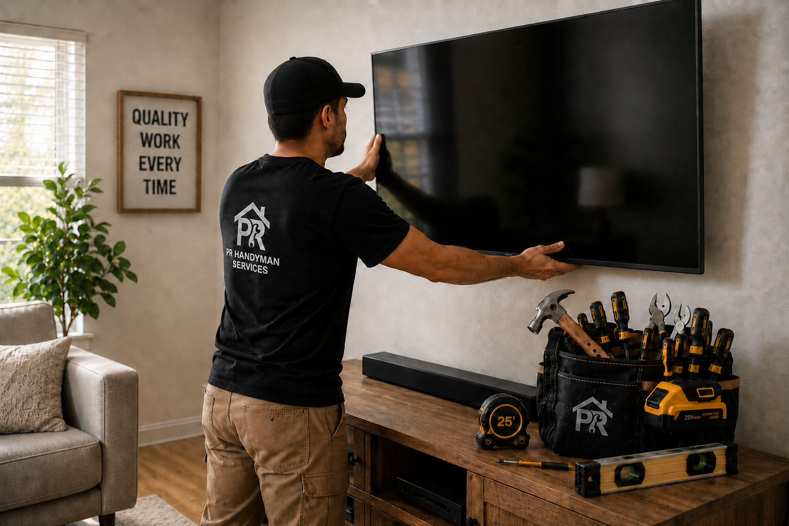 PR Handyman Services professional mounting a television